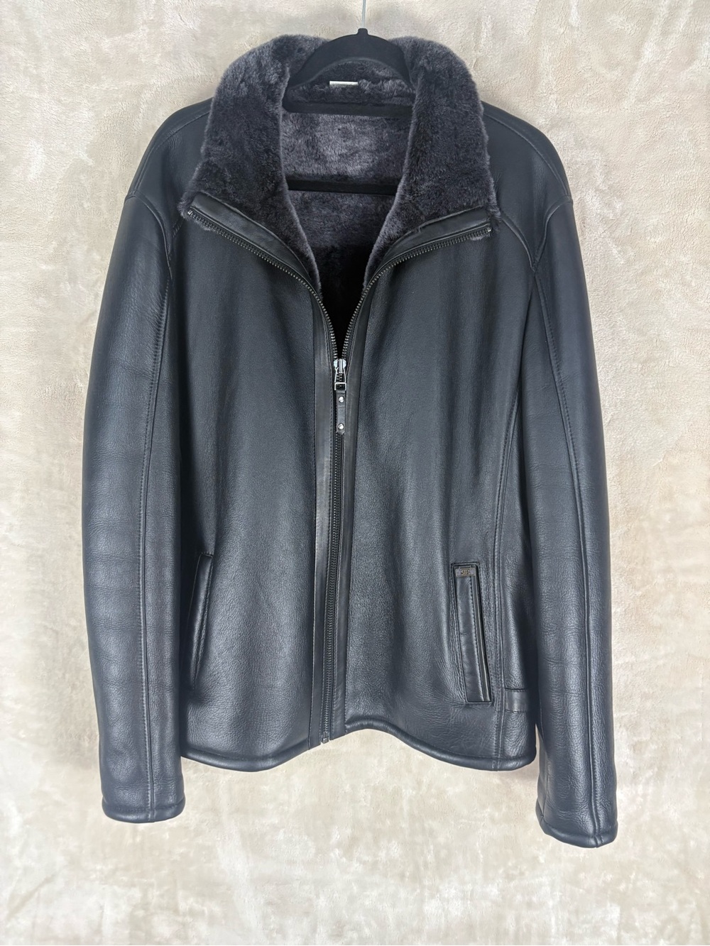 Men's Black 100% Shearling Leather Bomber Jacket